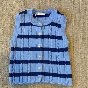 Zara Light Blue and Navy Knit Vest